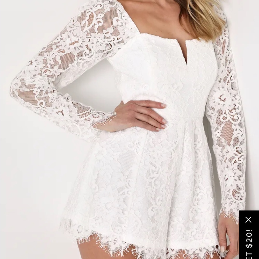 Lulus Ivory Lace Long Sleeve Romper small never worn